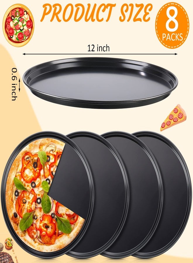 Meanplan 8 Pcs Non Stick Bakeware Pizza Pan Round Pan for Oven Carbon Steel Oven Tray Pie Baking for Home Restaurant Kitchen Baking Supplies, Black(12 Inch) - Image 2